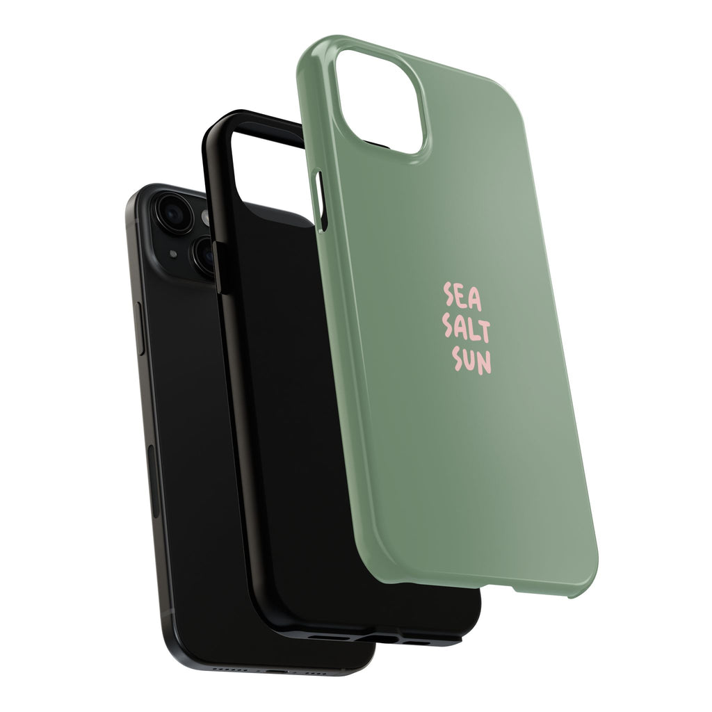 Funda de teléfono color verde con texto personalizado