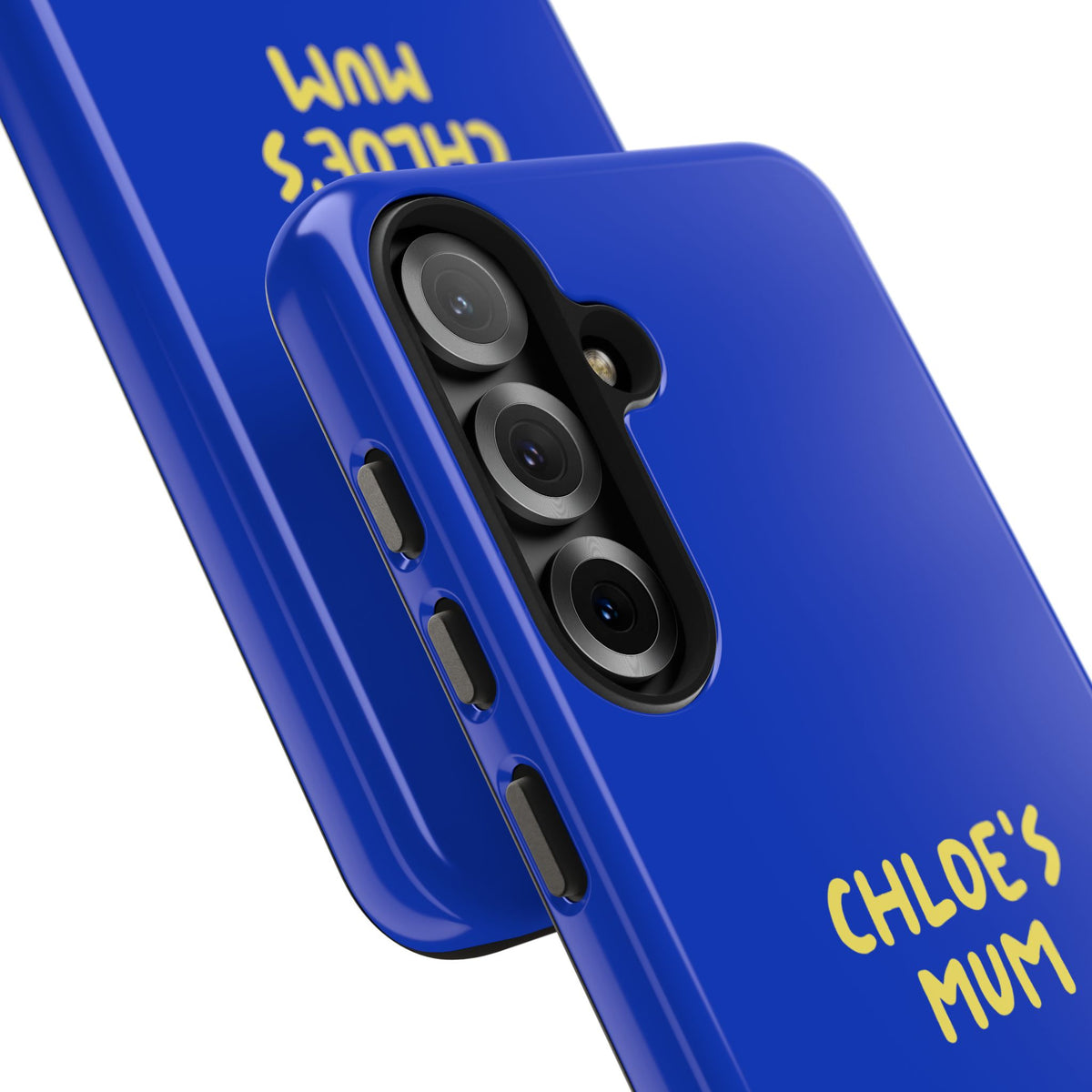 Funda de teléfono azul con texto personalizado