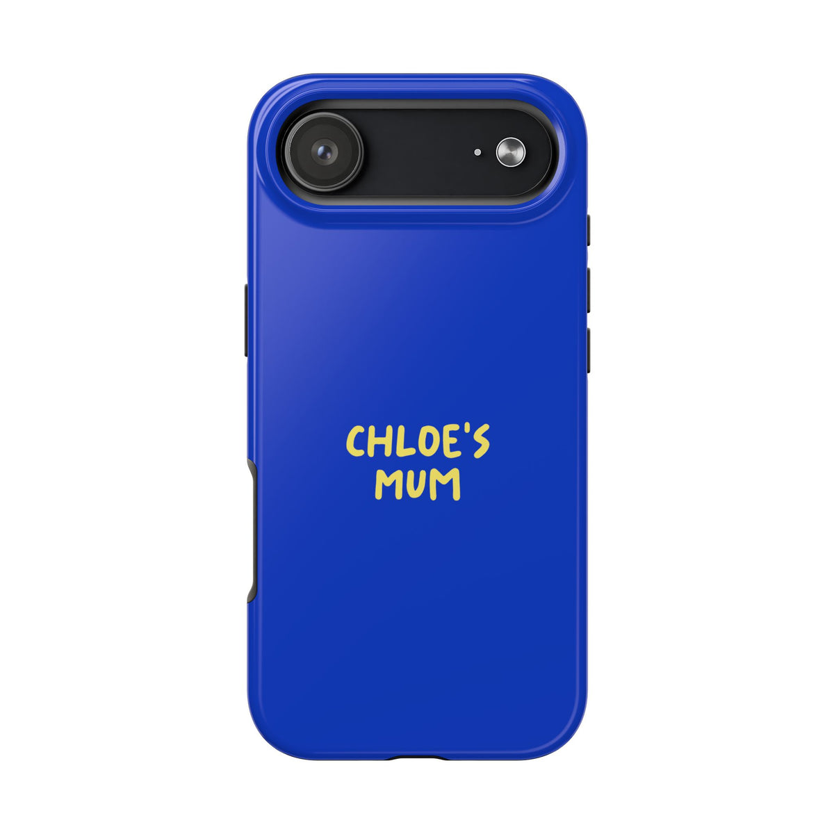 Funda de teléfono azul con texto personalizado