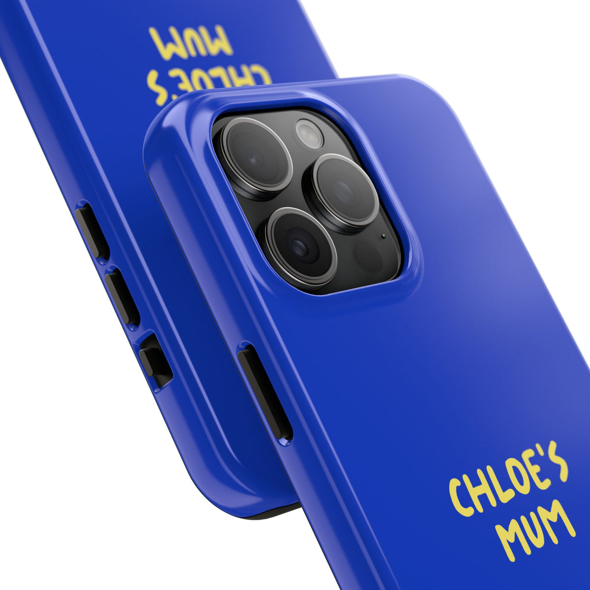 Funda de teléfono azul con texto personalizado