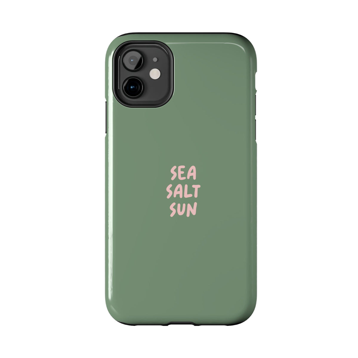 Funda de teléfono color verde con texto personalizado