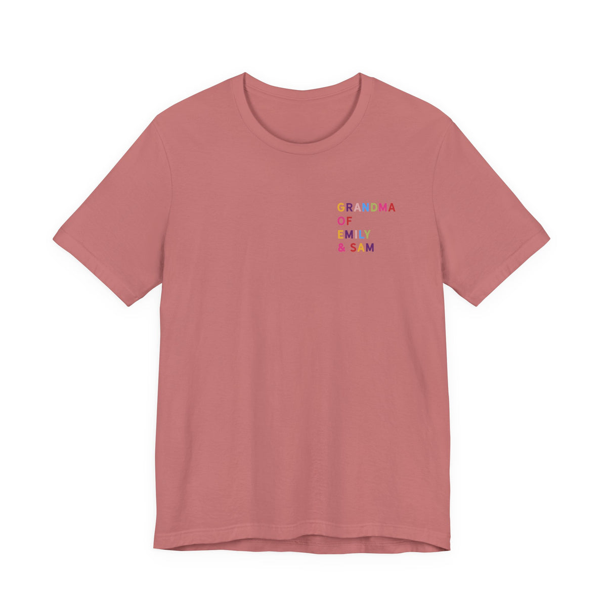 Camisa de la abuela con los nombres de los nietos multicolores