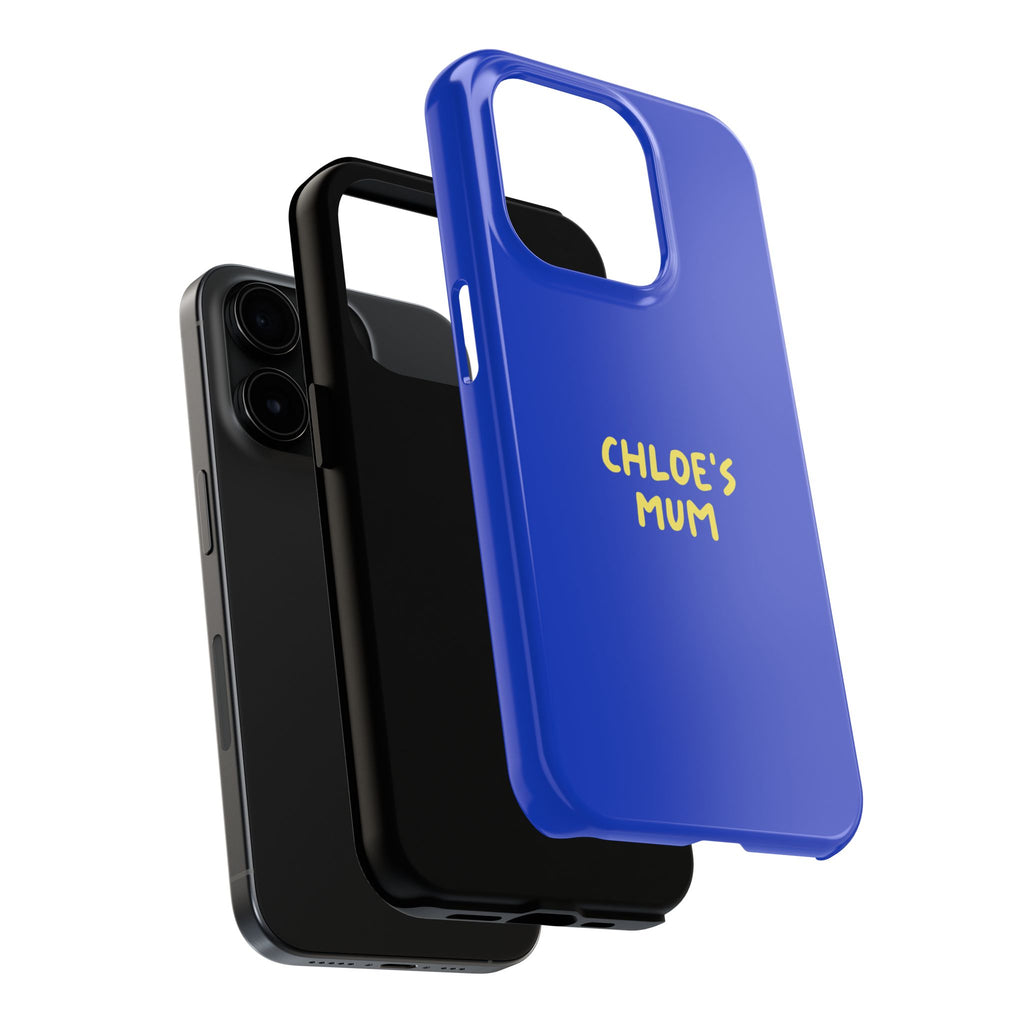 Funda de teléfono azul con texto personalizado