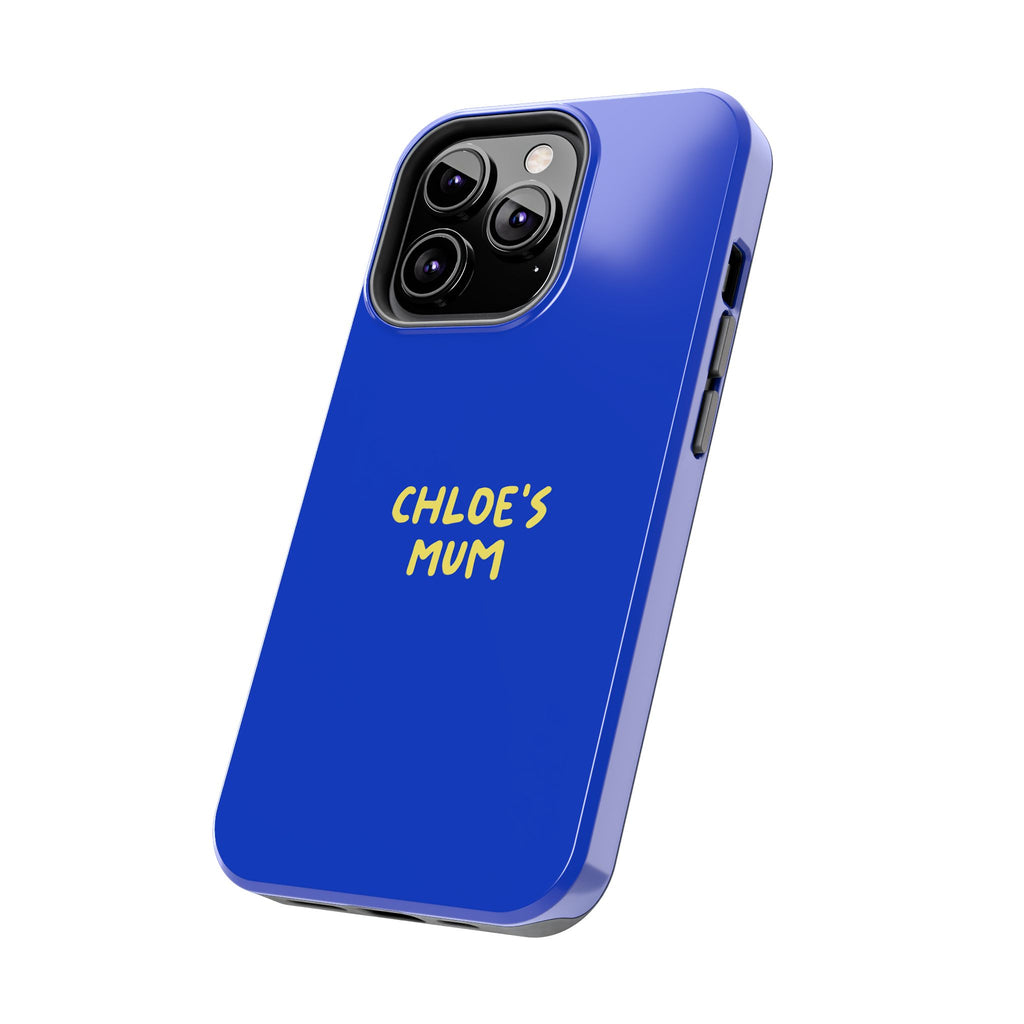 Funda de teléfono azul con texto personalizado