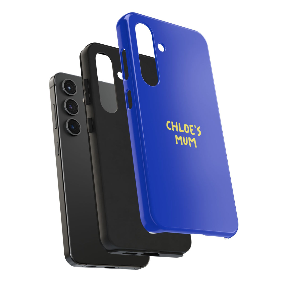 Funda de teléfono azul con texto personalizado