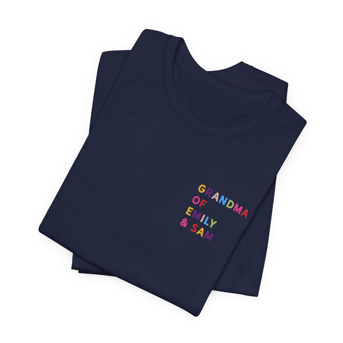 Camisa de la abuela con los nombres de los nietos multicolores