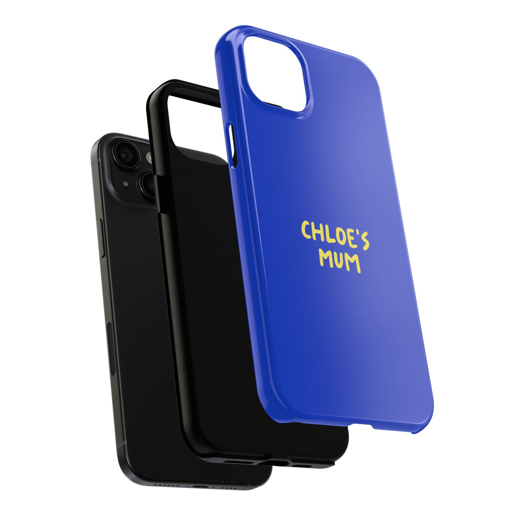 Funda de teléfono azul con texto personalizado