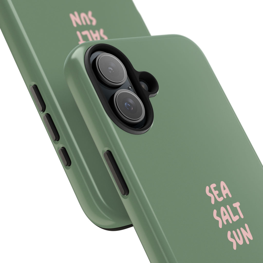 Funda de teléfono color verde con texto personalizado