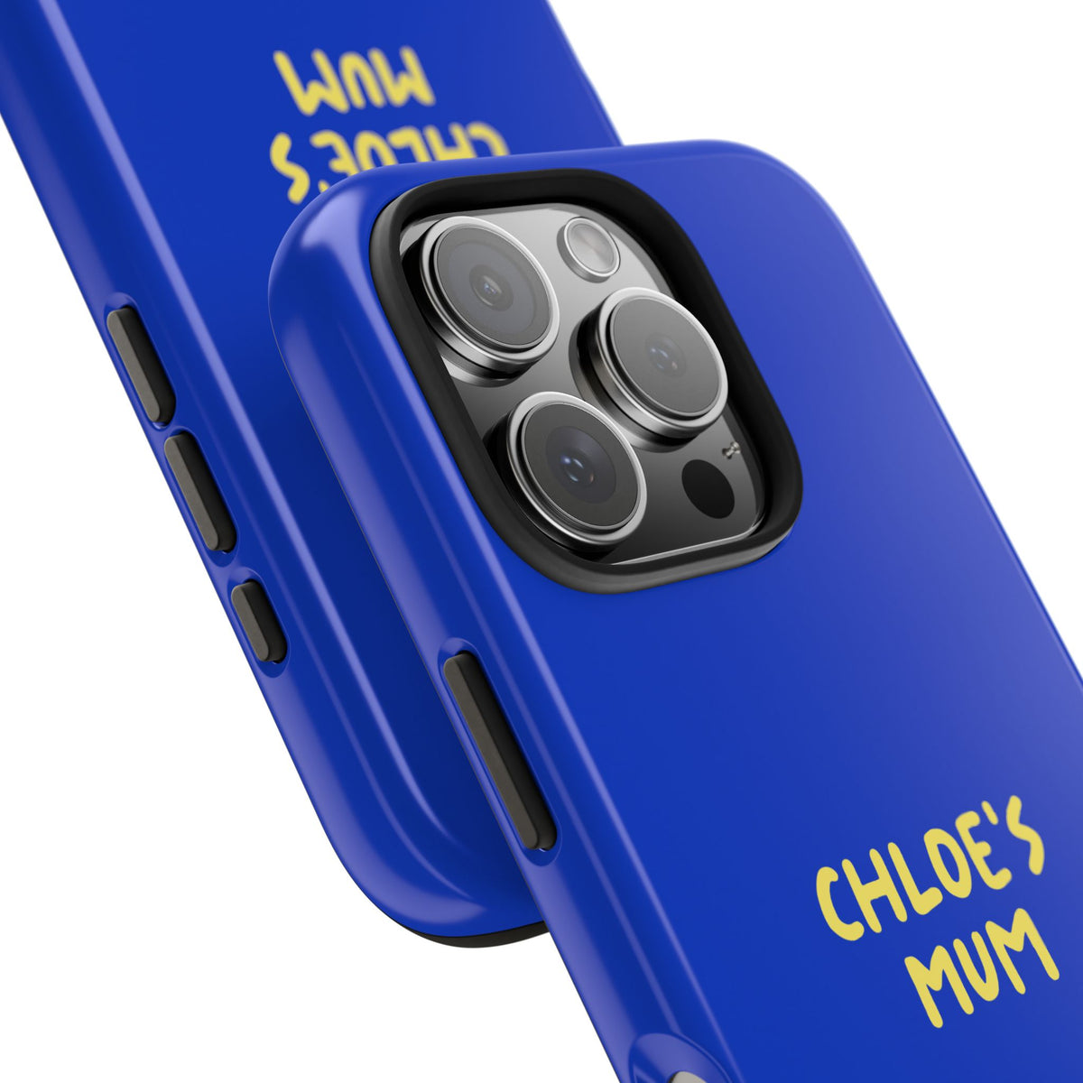 Funda de teléfono azul con texto personalizado