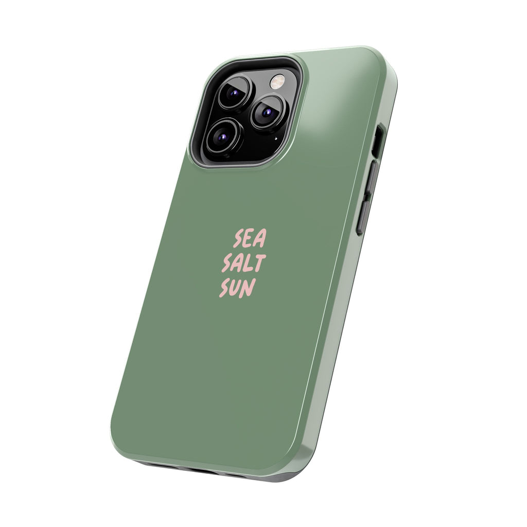 Funda de teléfono color verde con texto personalizado