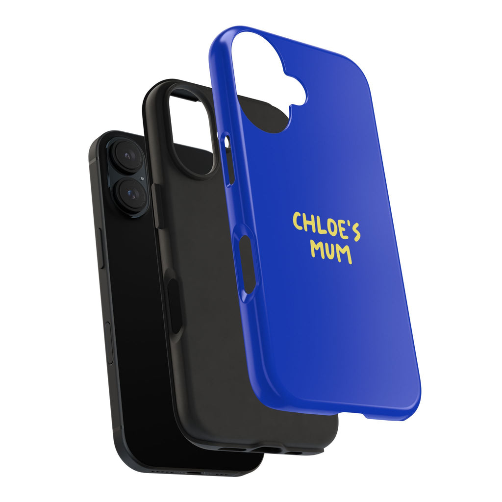 Funda de teléfono azul con texto personalizado