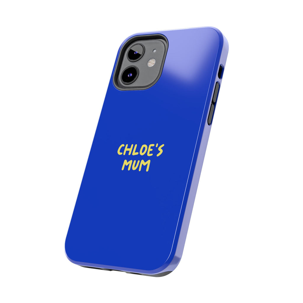 Funda de teléfono azul con texto personalizado
