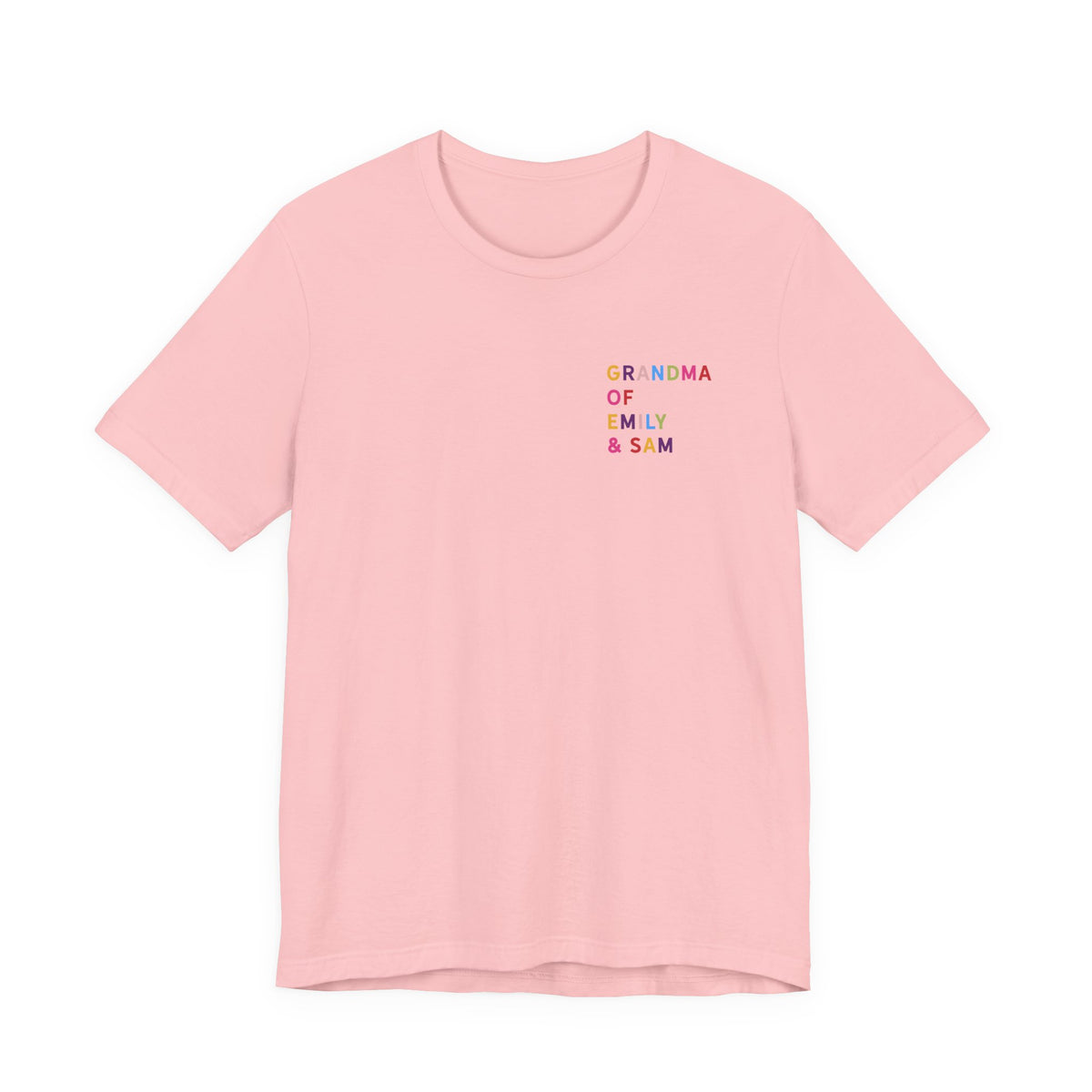 Camisa de la abuela con los nombres de los nietos multicolores