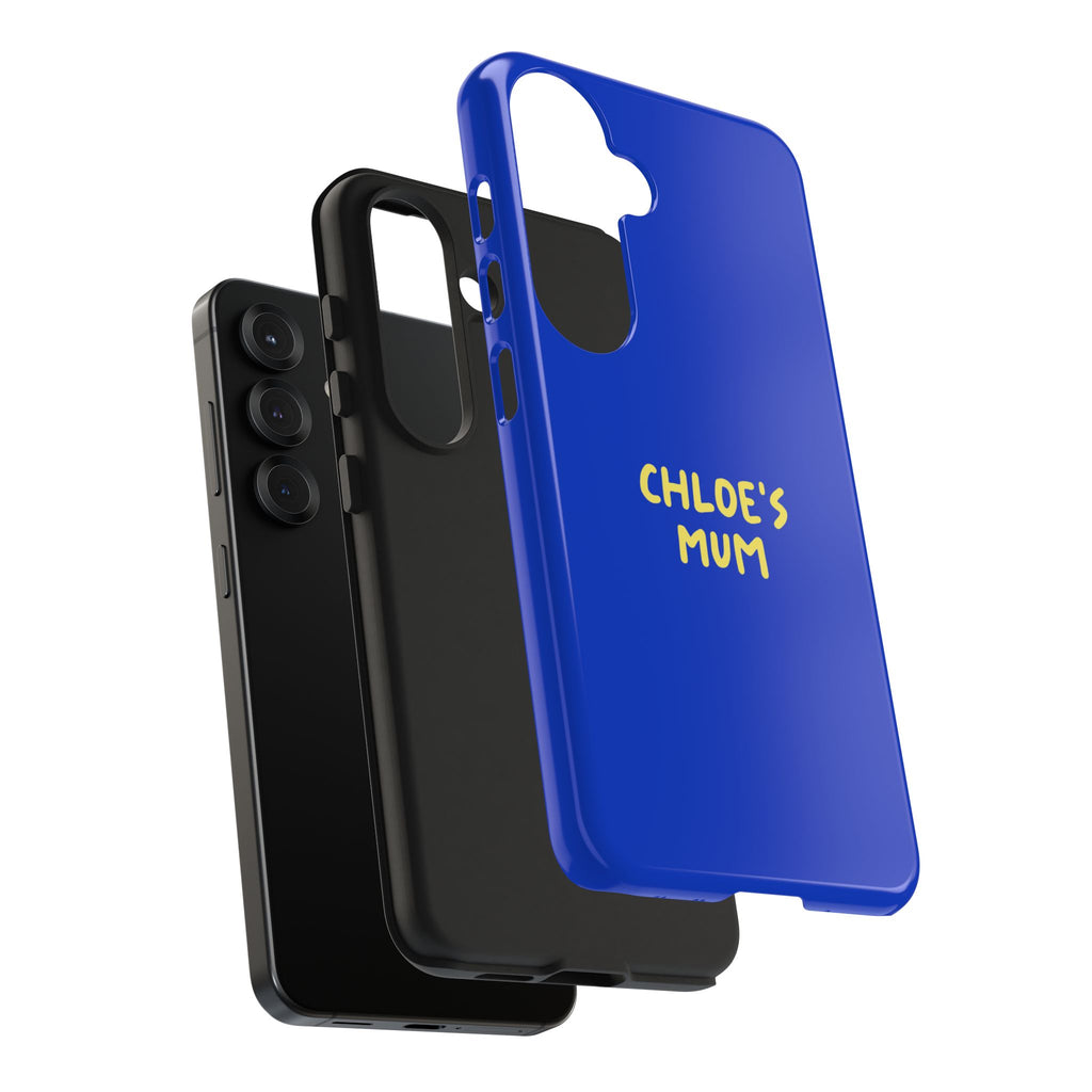 Funda de teléfono azul con texto personalizado