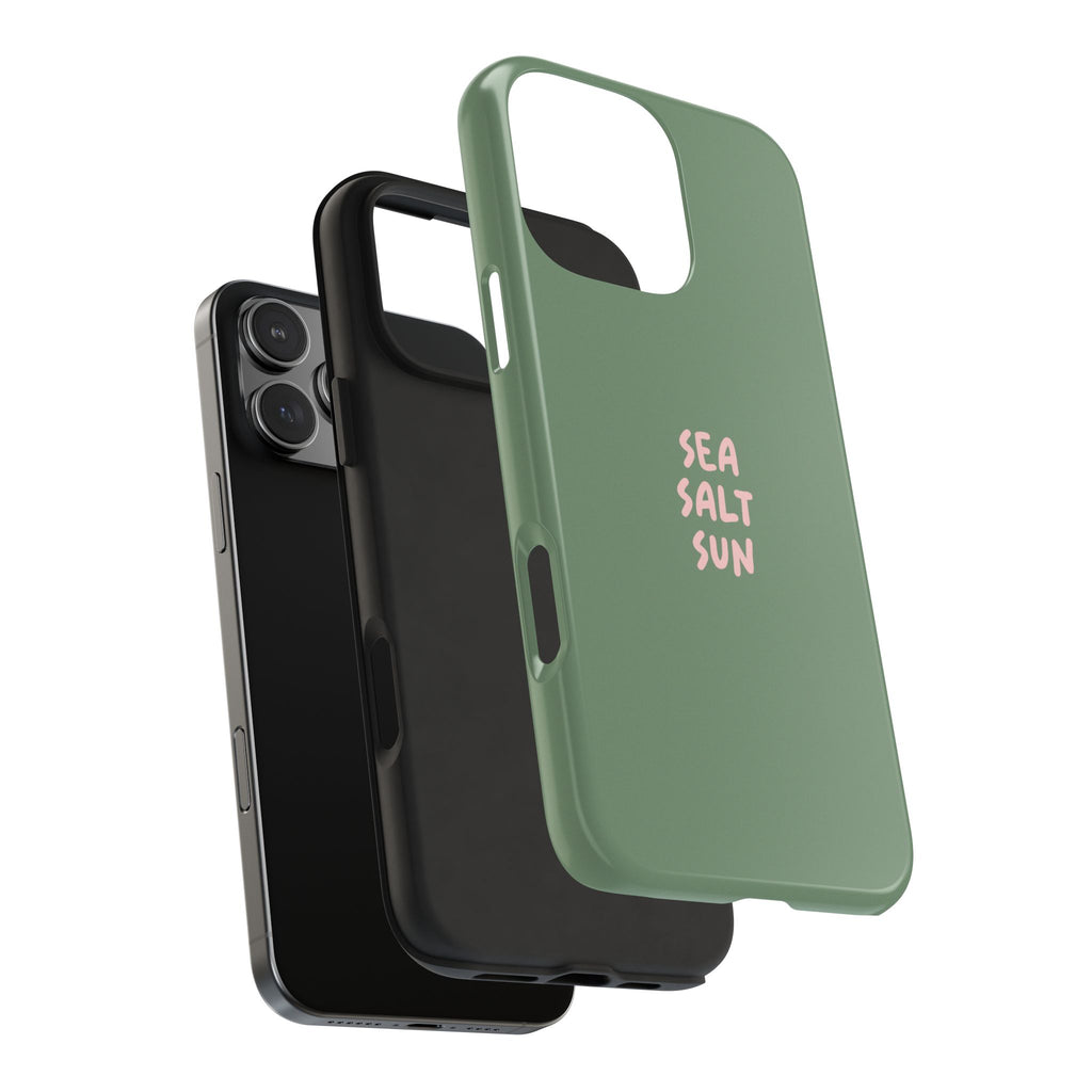 Funda de teléfono color verde con texto personalizado