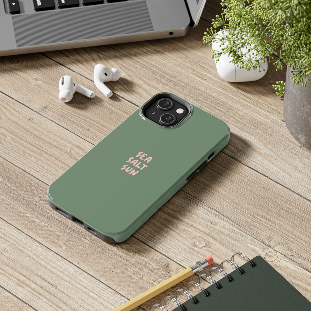 Funda de teléfono color verde con texto personalizado