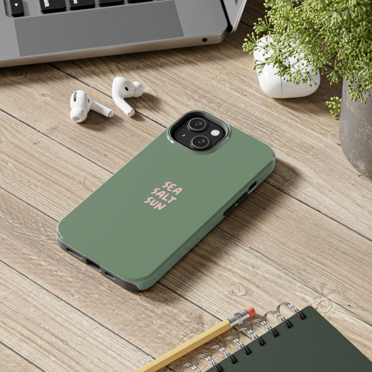 Funda de teléfono color verde con texto personalizado