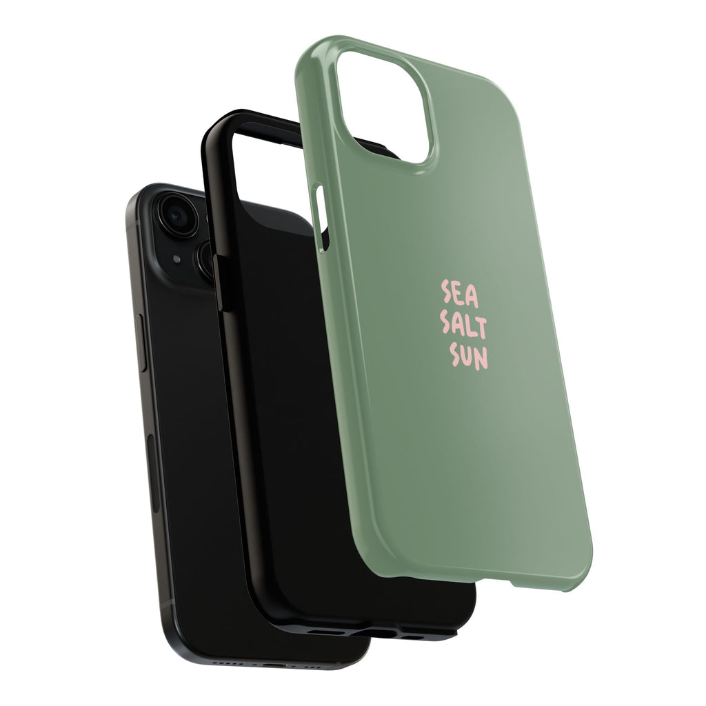 Funda de teléfono color verde con texto personalizado