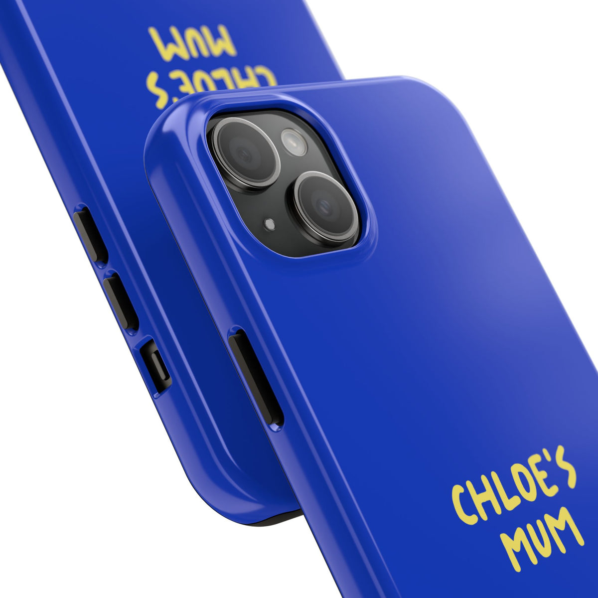 Funda de teléfono azul con texto personalizado