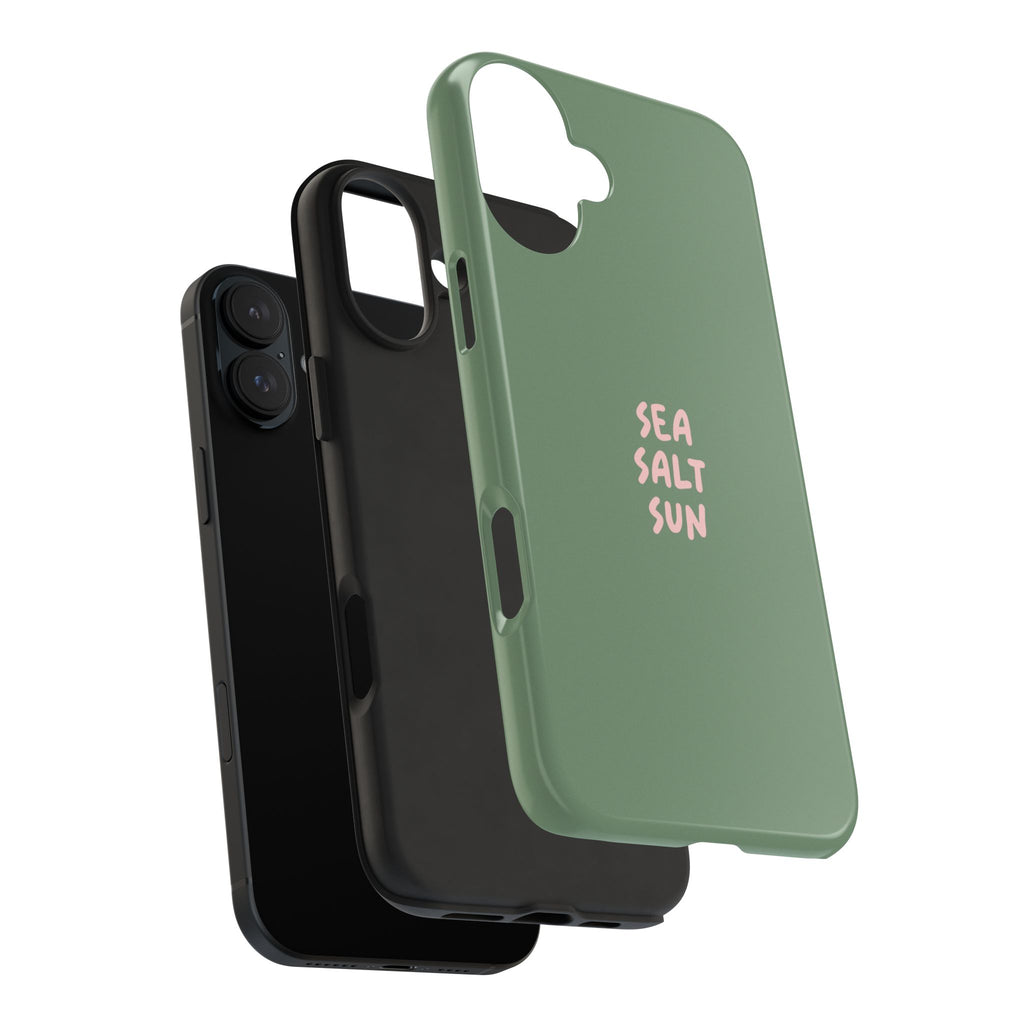 Funda de teléfono color verde con texto personalizado