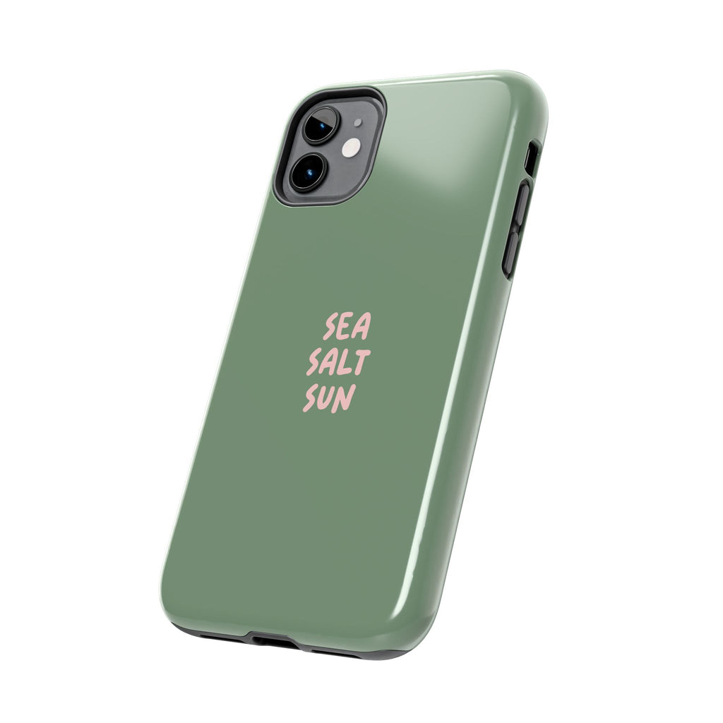 Funda de teléfono color verde con texto personalizado