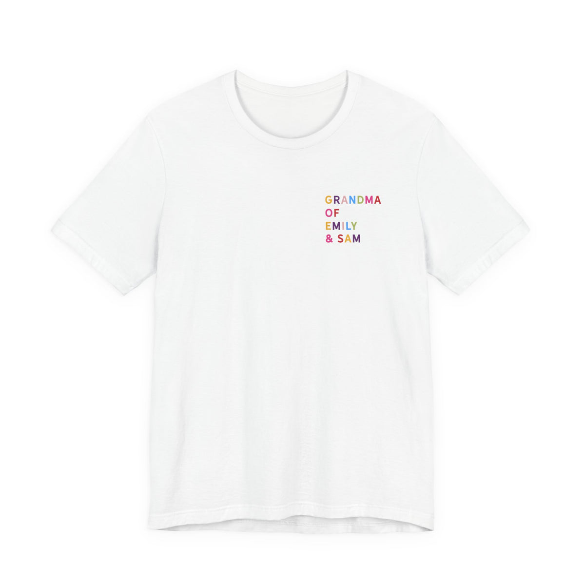 Camisa de la abuela con los nombres de los nietos multicolores