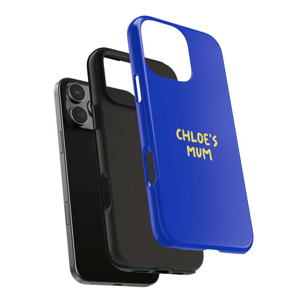 Funda de teléfono azul con texto personalizado