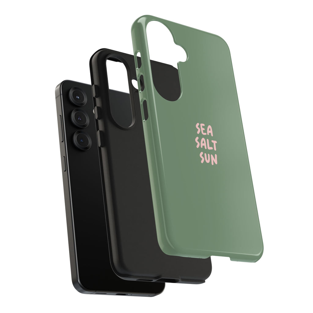Funda de teléfono color verde con texto personalizado