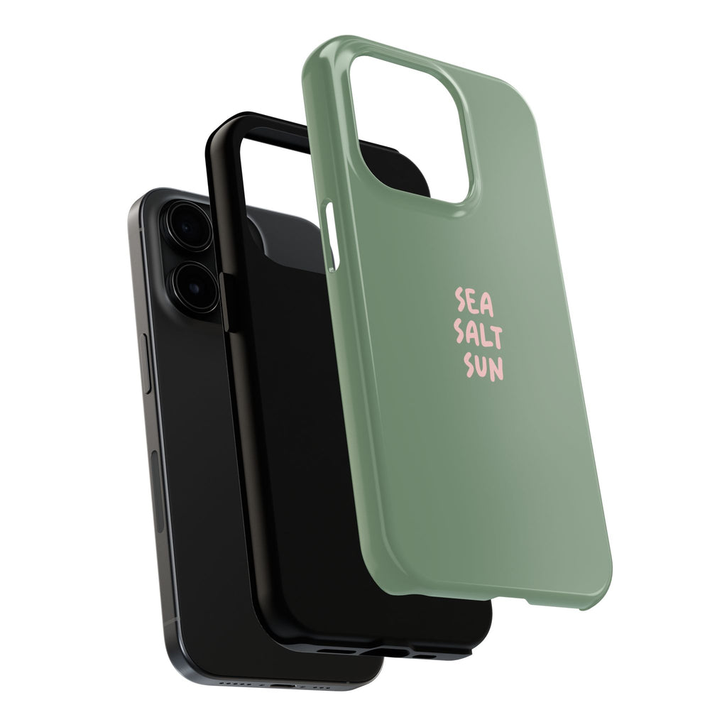 Funda de teléfono color verde con texto personalizado