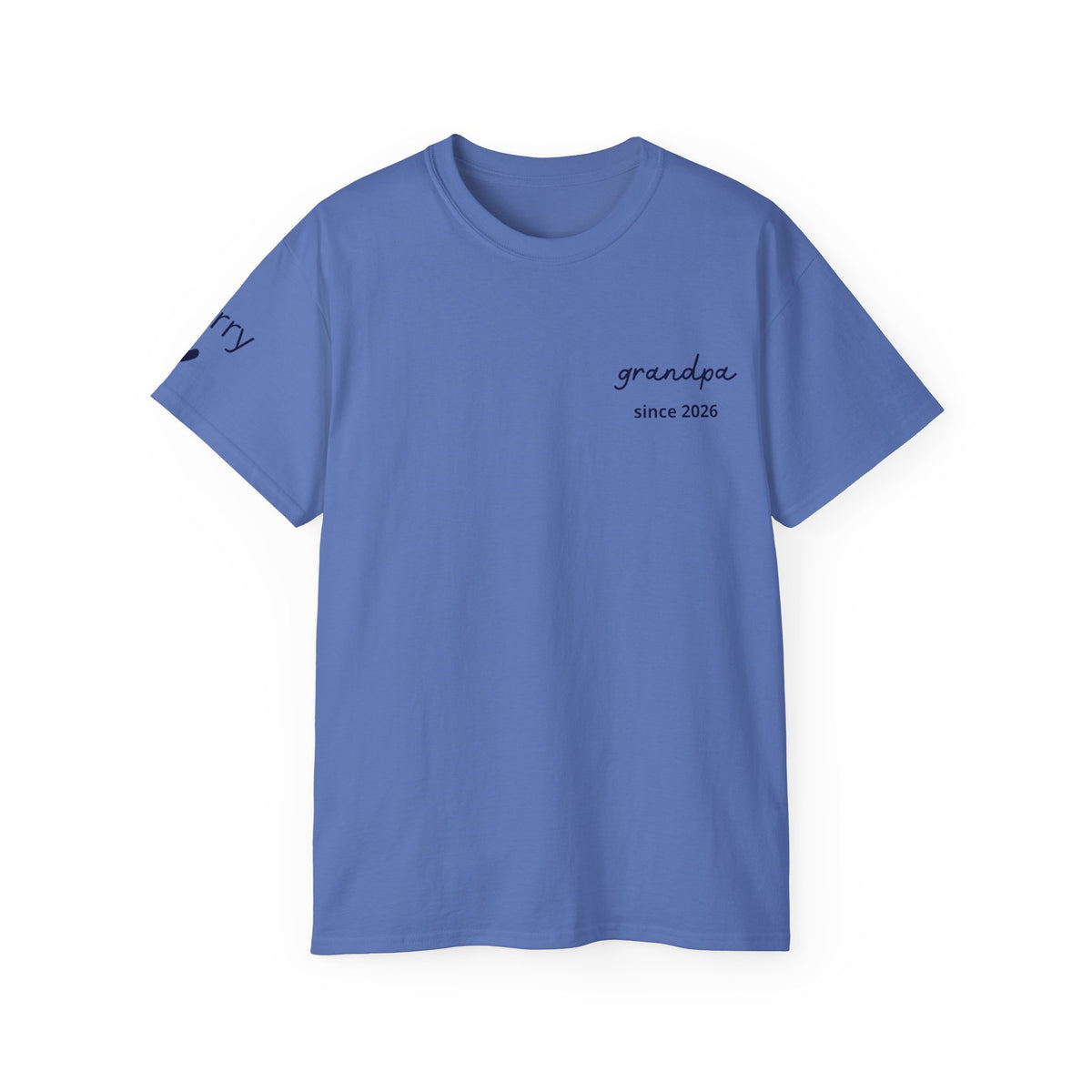 T-shirt Grandpa since date pinted on heart and first names on sleeve