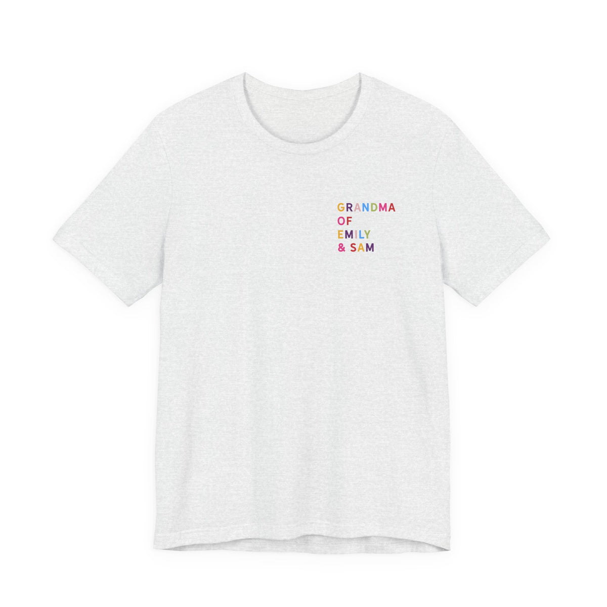 Camisa de la abuela con los nombres de los nietos multicolores