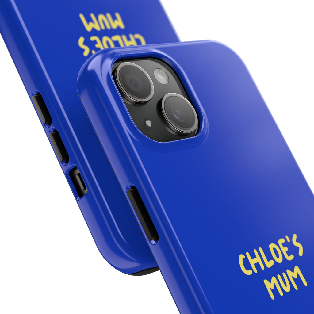 Funda de teléfono azul con texto personalizado
