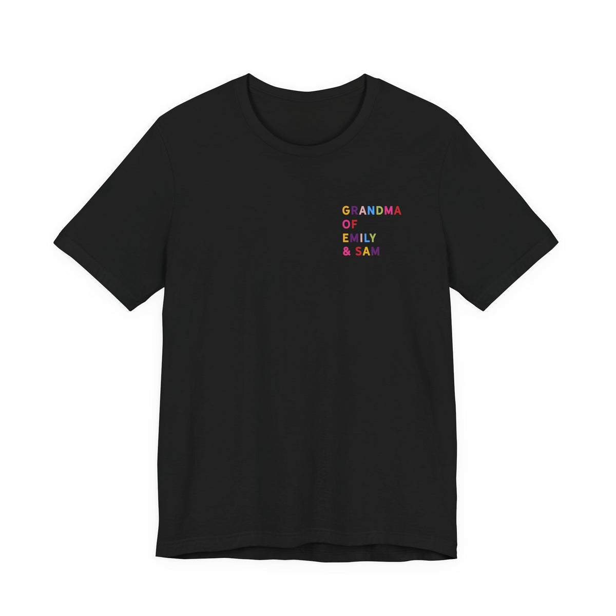 Camisa de la abuela con los nombres de los nietos multicolores