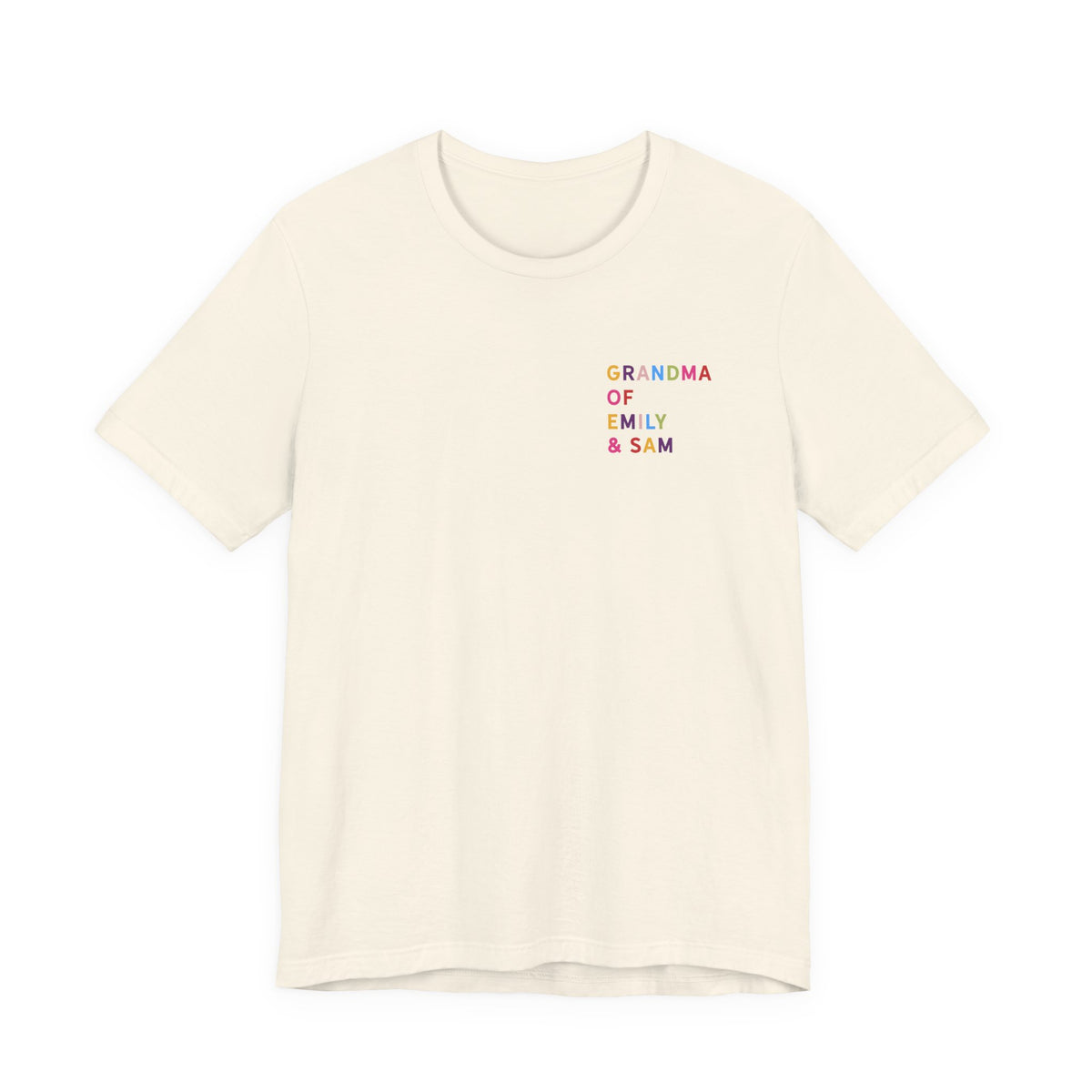 Camisa de la abuela con los nombres de los nietos multicolores