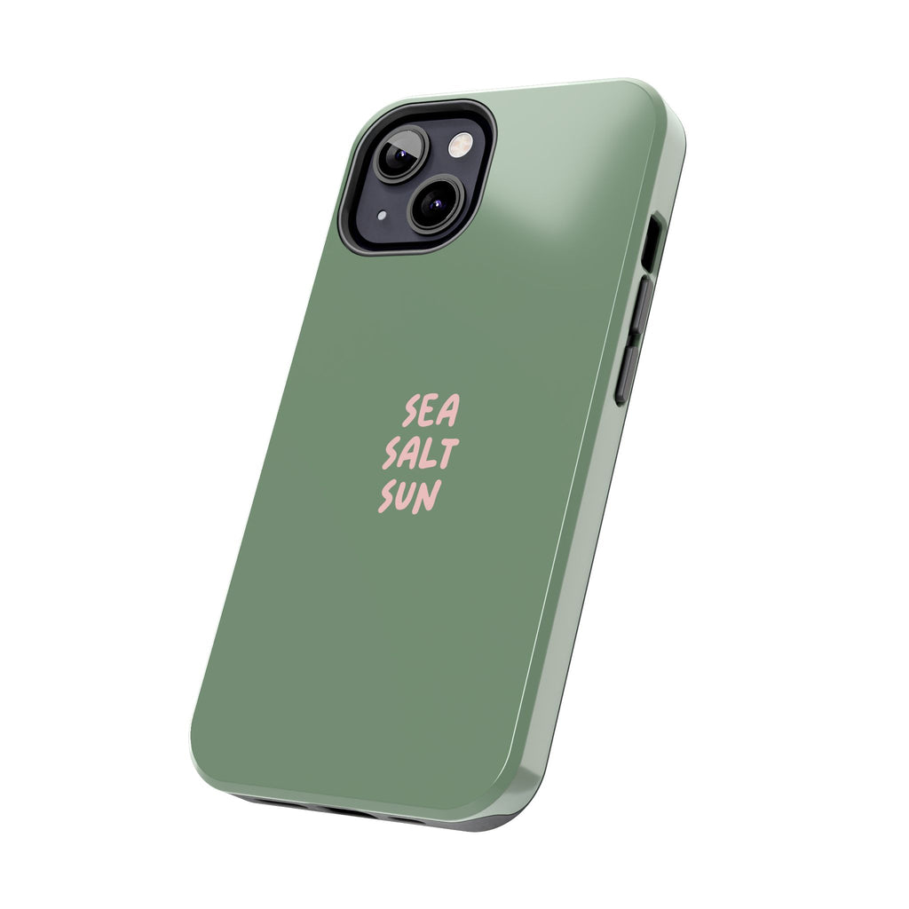 Funda de teléfono color verde con texto personalizado