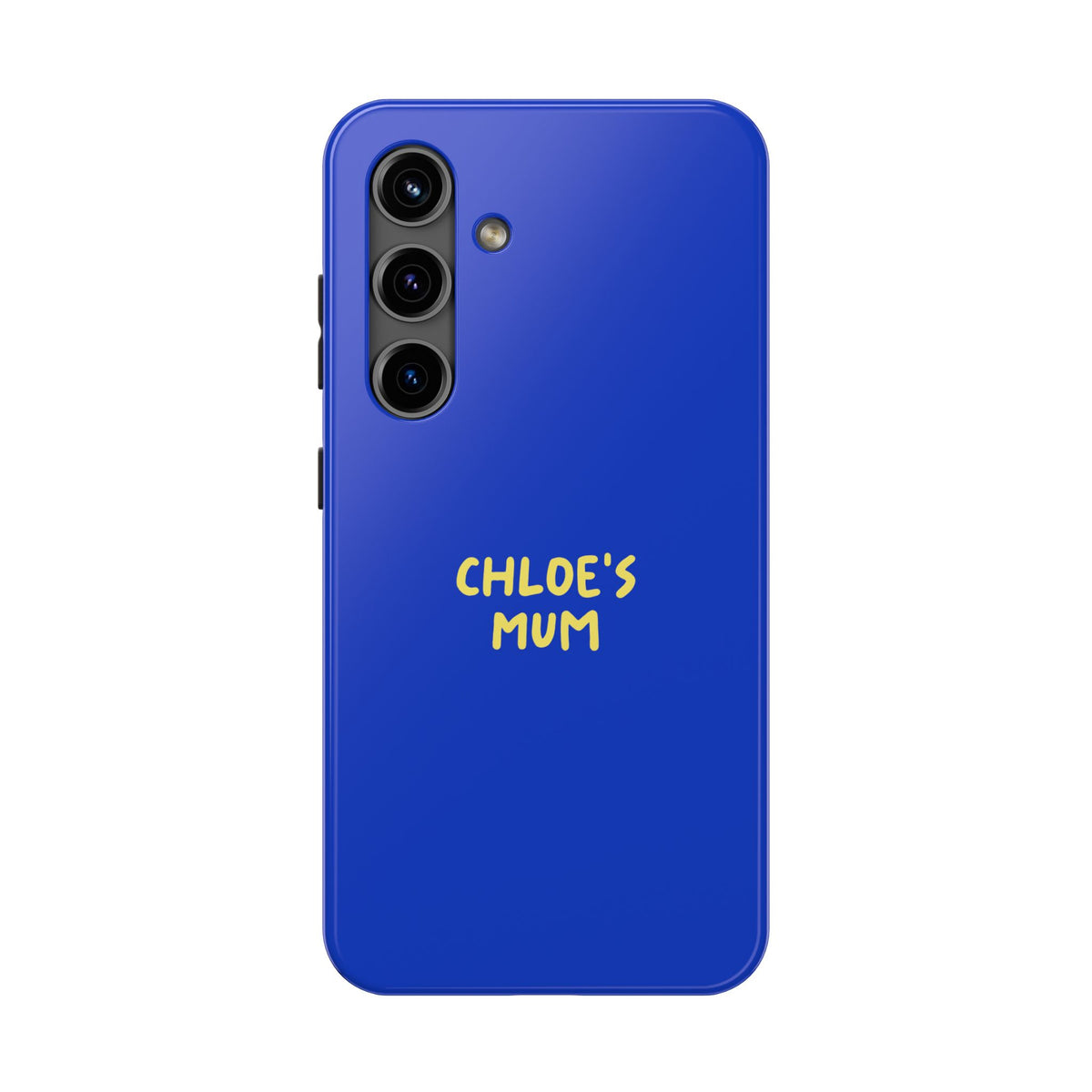 Funda de teléfono azul con texto personalizado