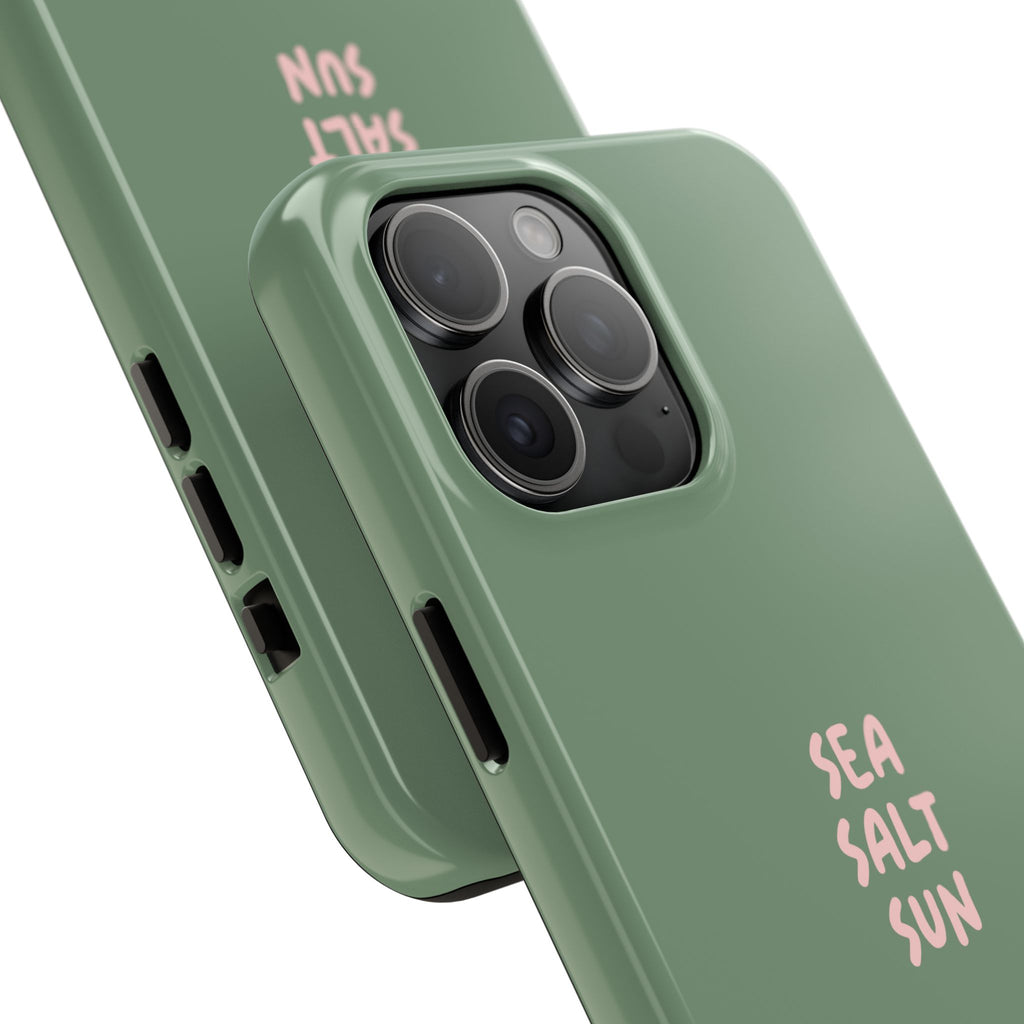 Funda de teléfono color verde con texto personalizado