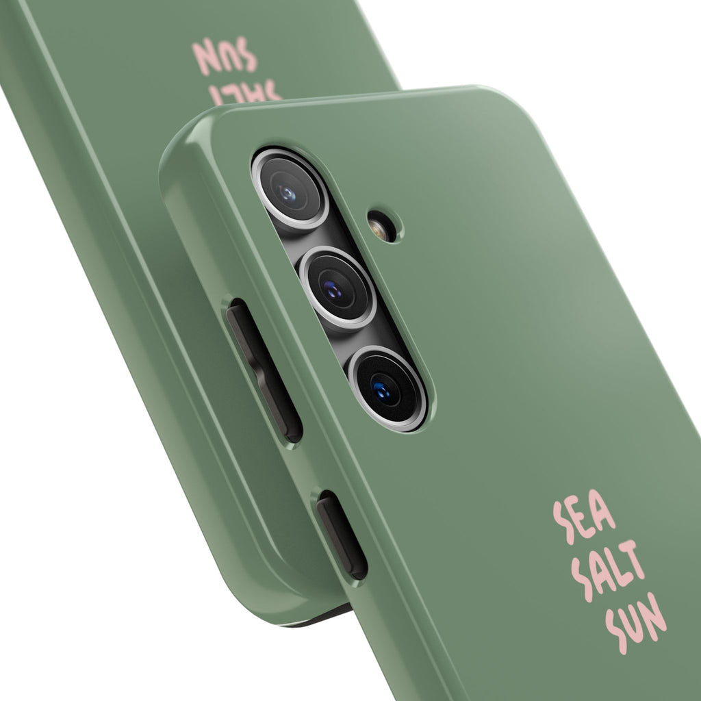 Funda de teléfono color verde con texto personalizado