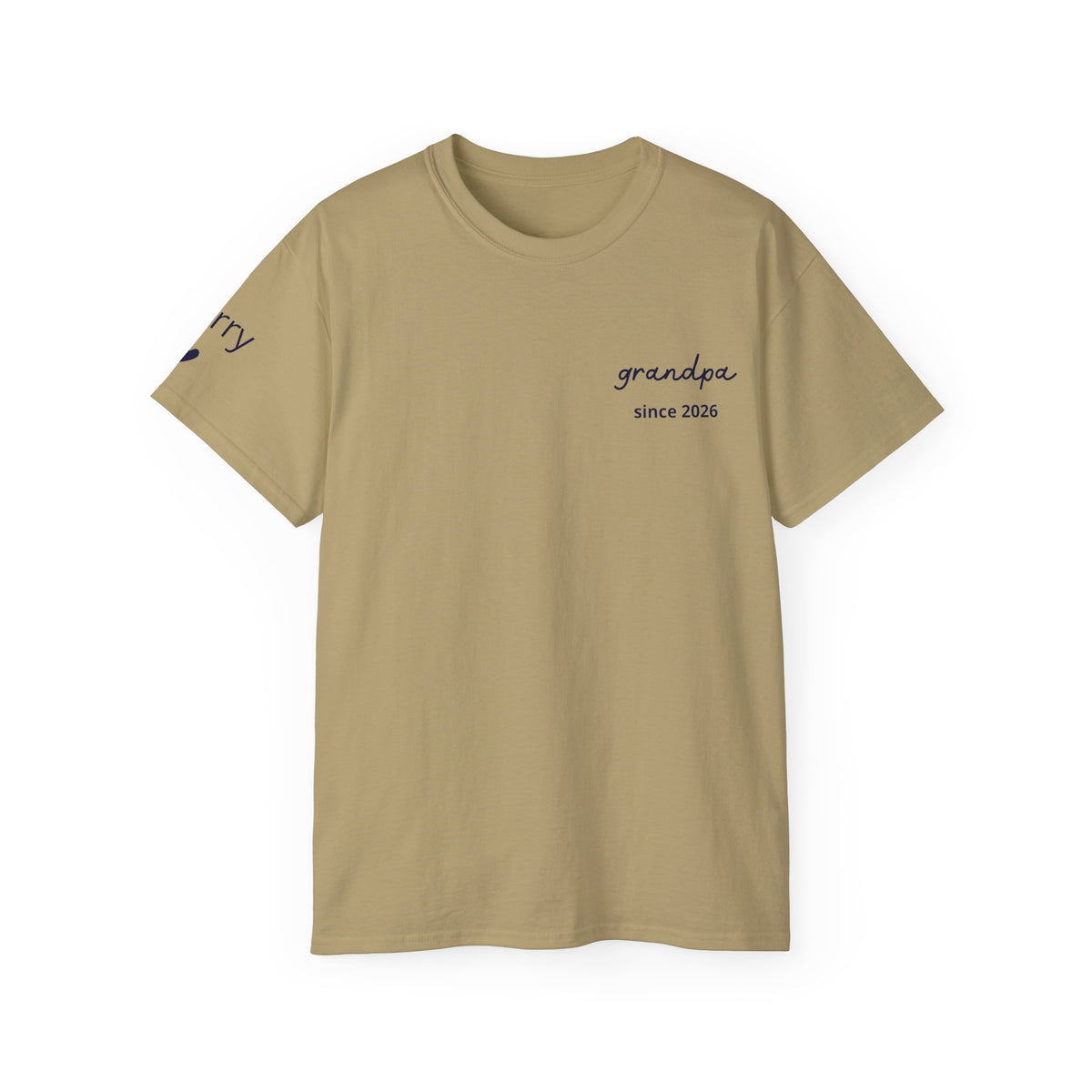 T-shirt Grandpa since date pinted on heart and first names on sleeve