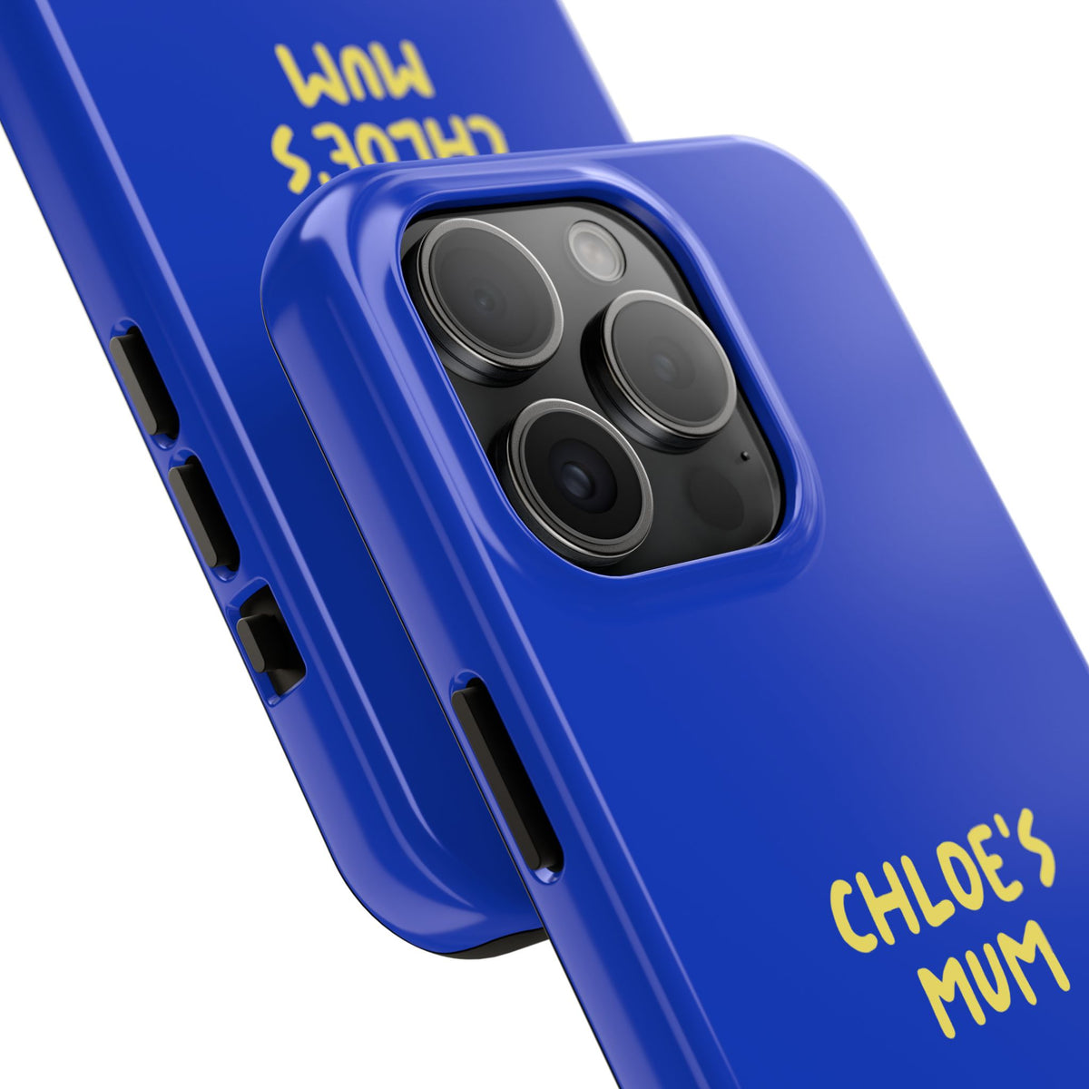 Funda de teléfono azul con texto personalizado