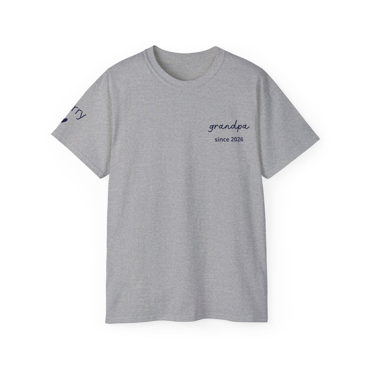 T-shirt Grandpa since date pinted on heart and first names on sleeve