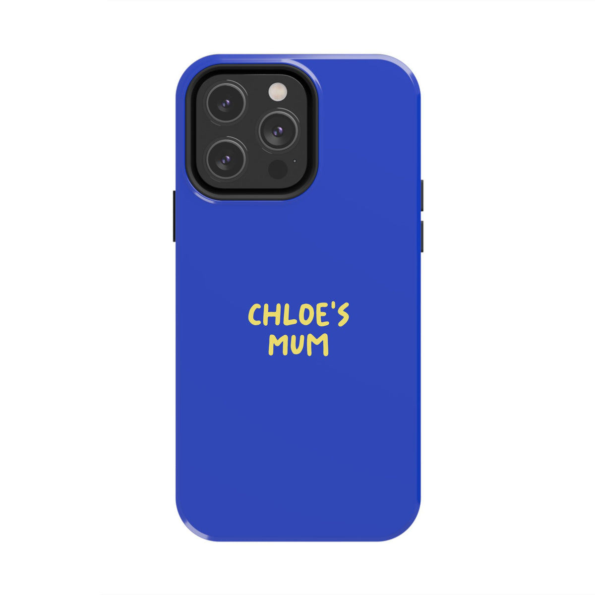 Funda de teléfono azul con texto personalizado