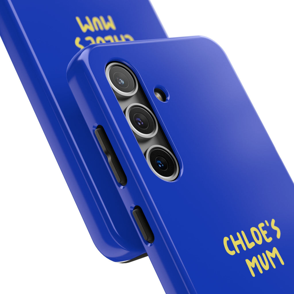 Funda de teléfono azul con texto personalizado
