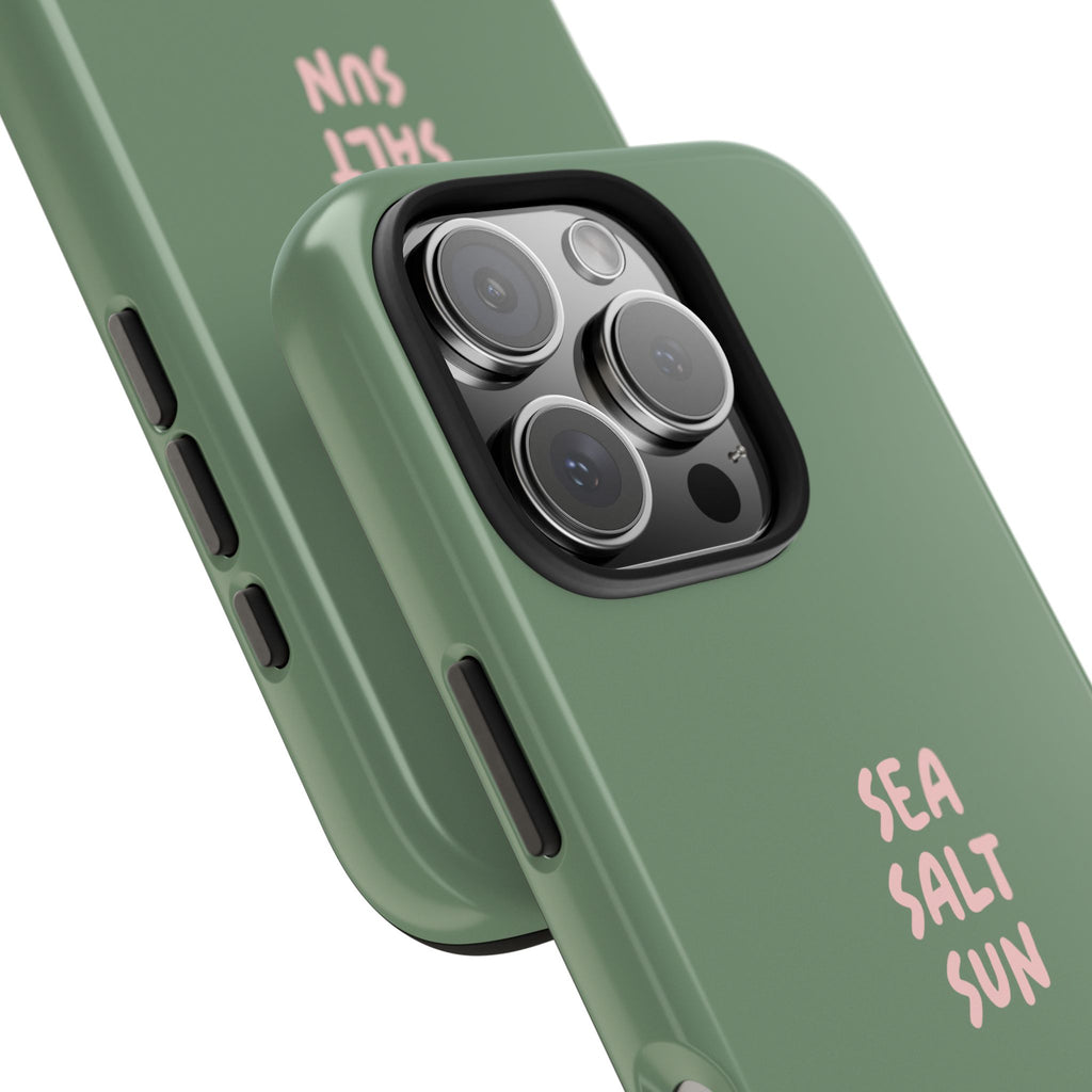 Funda de teléfono color verde con texto personalizado