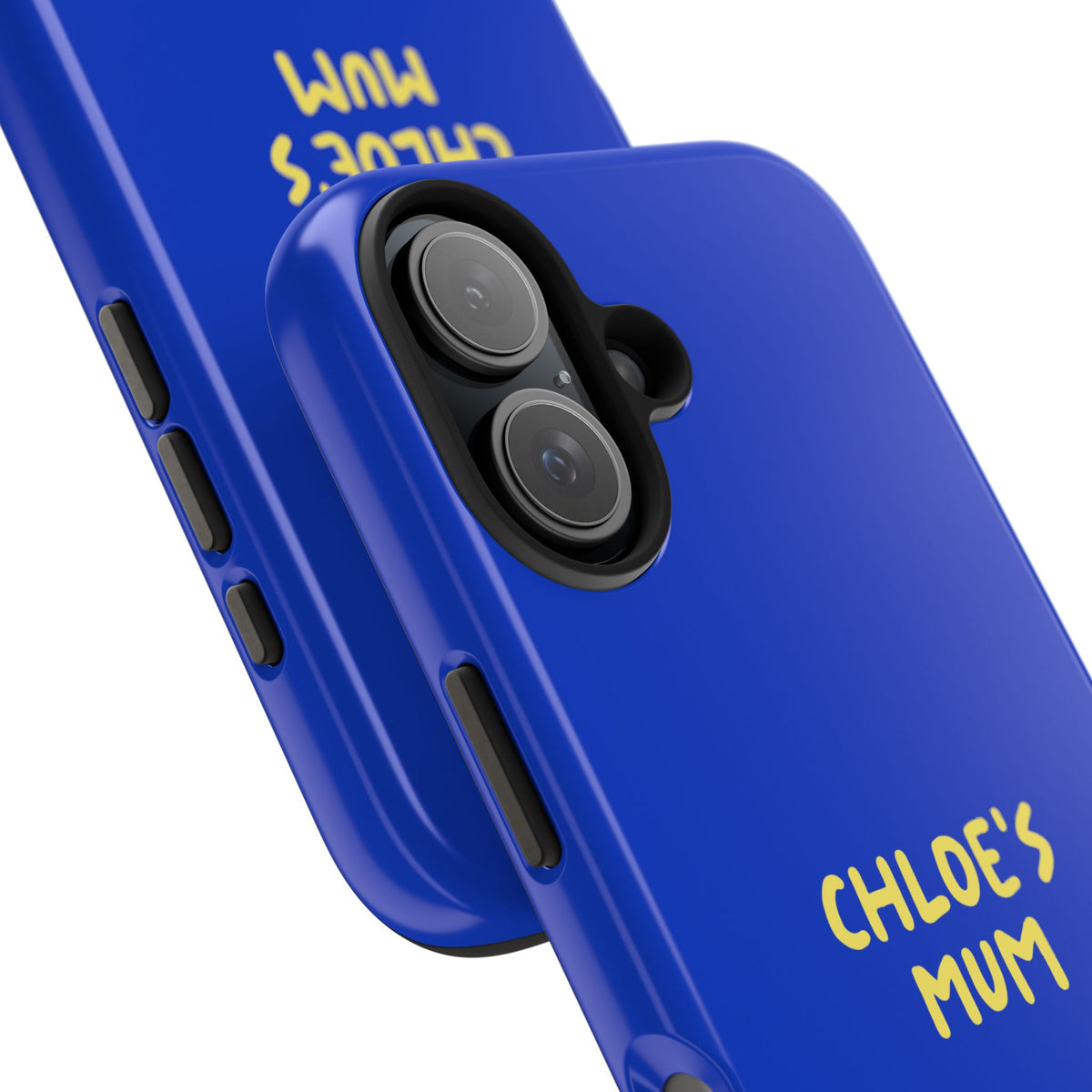 Funda de teléfono azul con texto personalizado