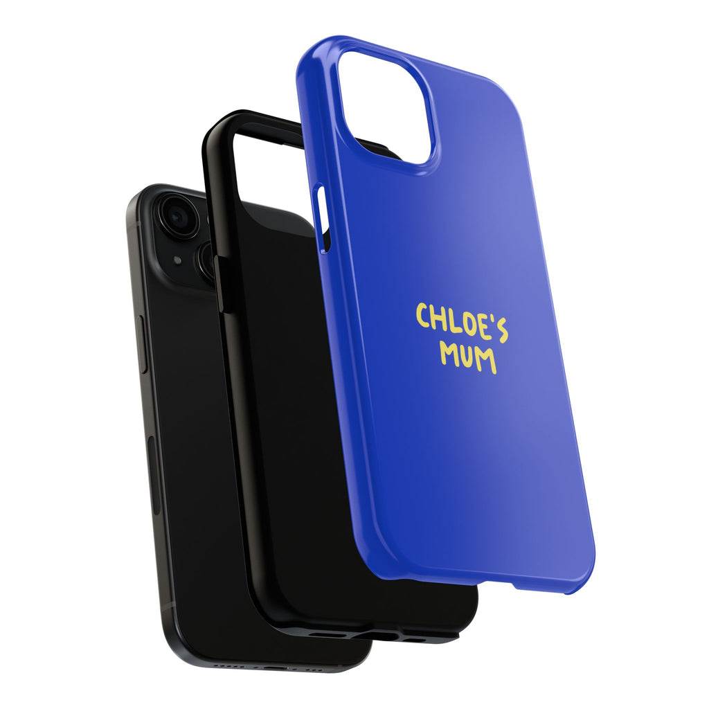 Funda de teléfono azul con texto personalizado