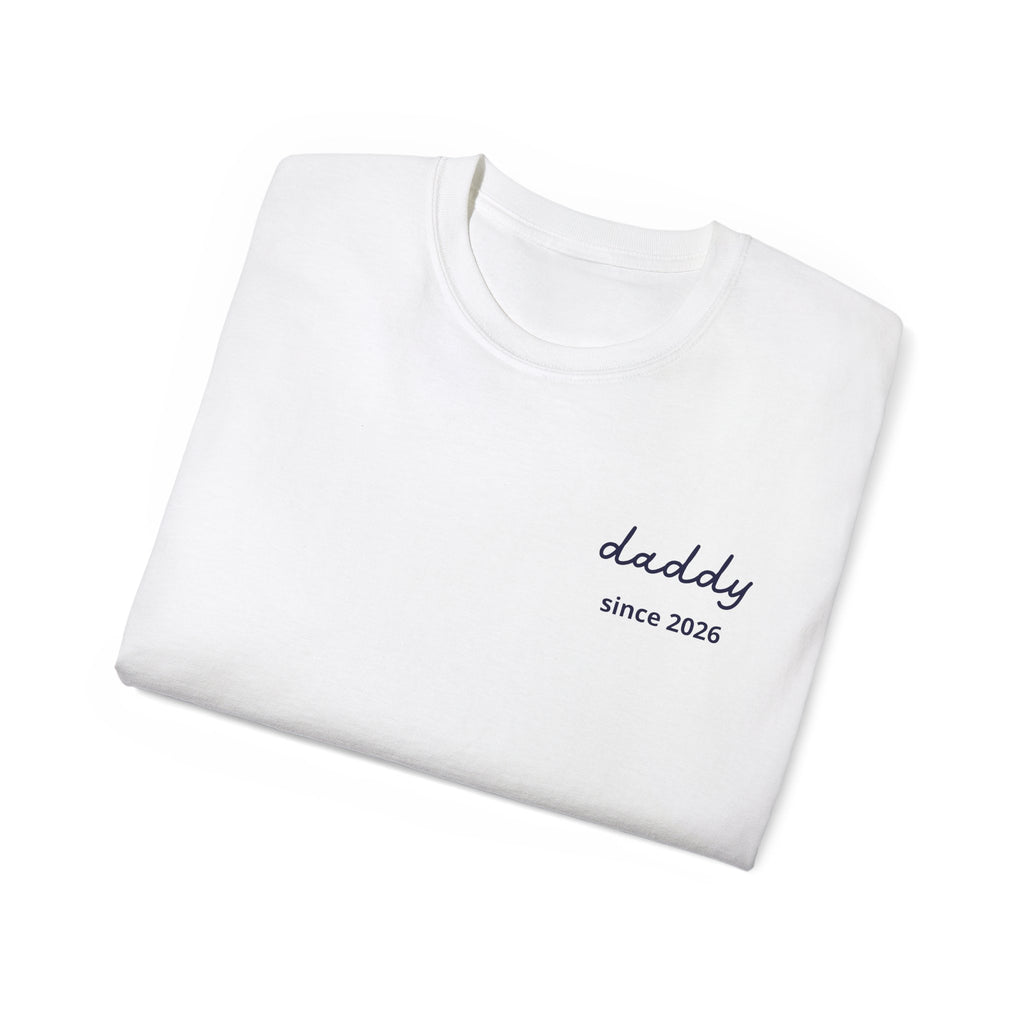 T-shirt Dad since date pinted on heart and first names on sleeve