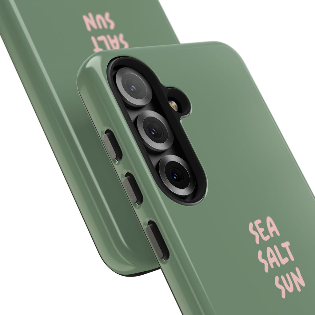 Funda de teléfono color verde con texto personalizado