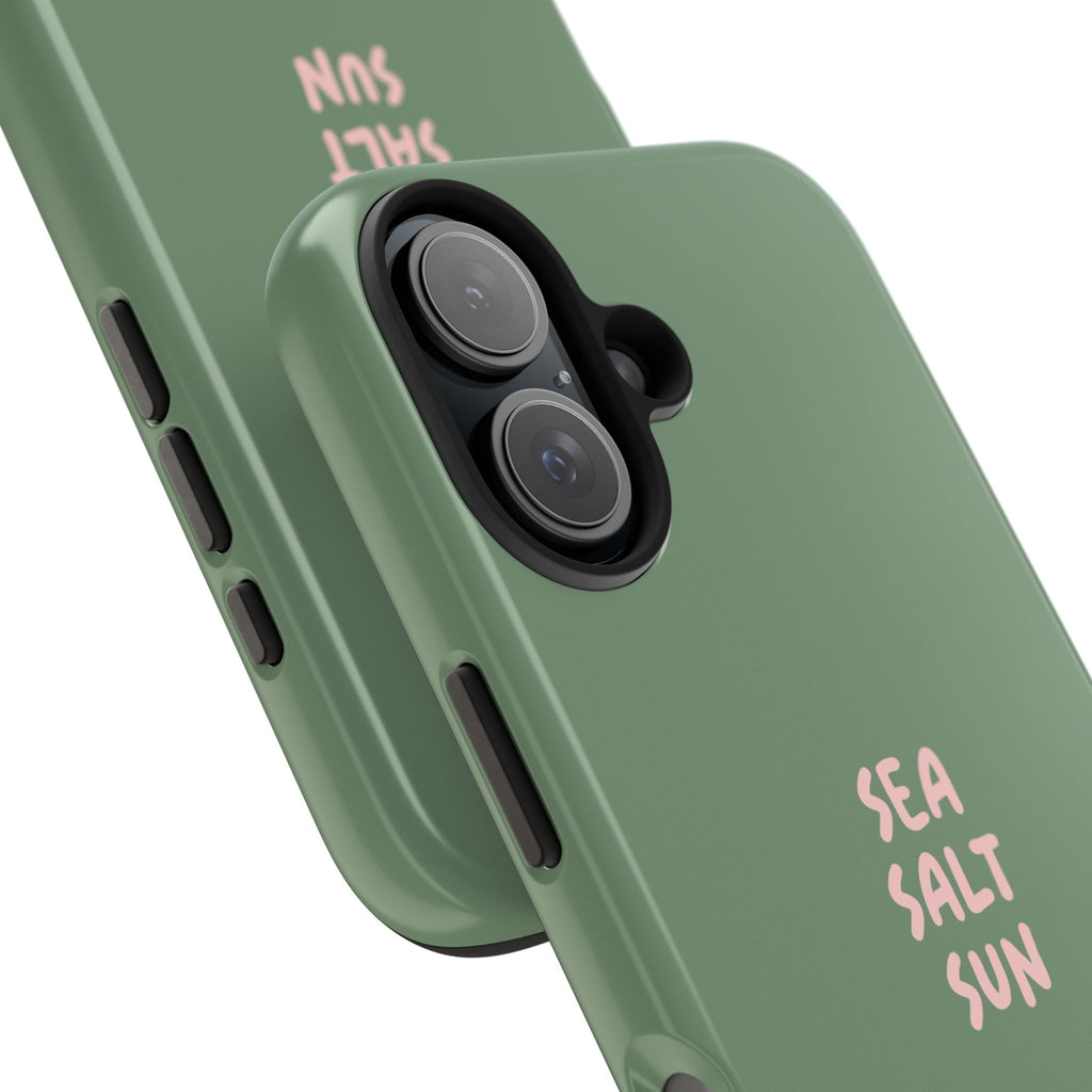 Funda de teléfono color verde con texto personalizado