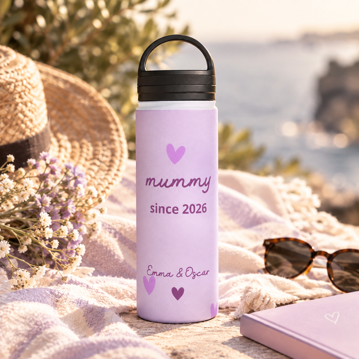 Botella de Agua "Mamá Desde" con Nombres Personalizados